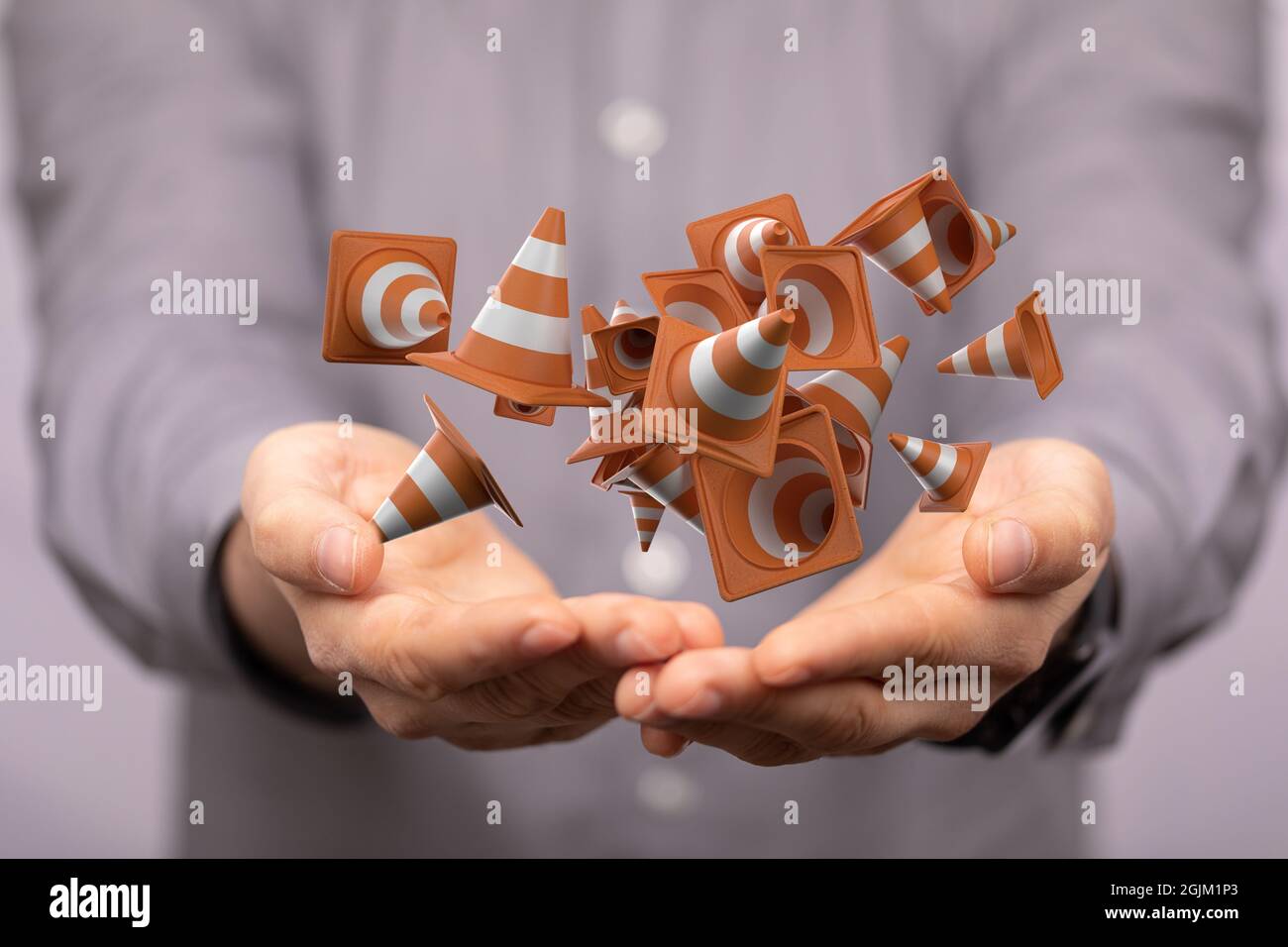Rendering 3D di una barriera, in costruzione concetto su sfondo sfocato Foto Stock