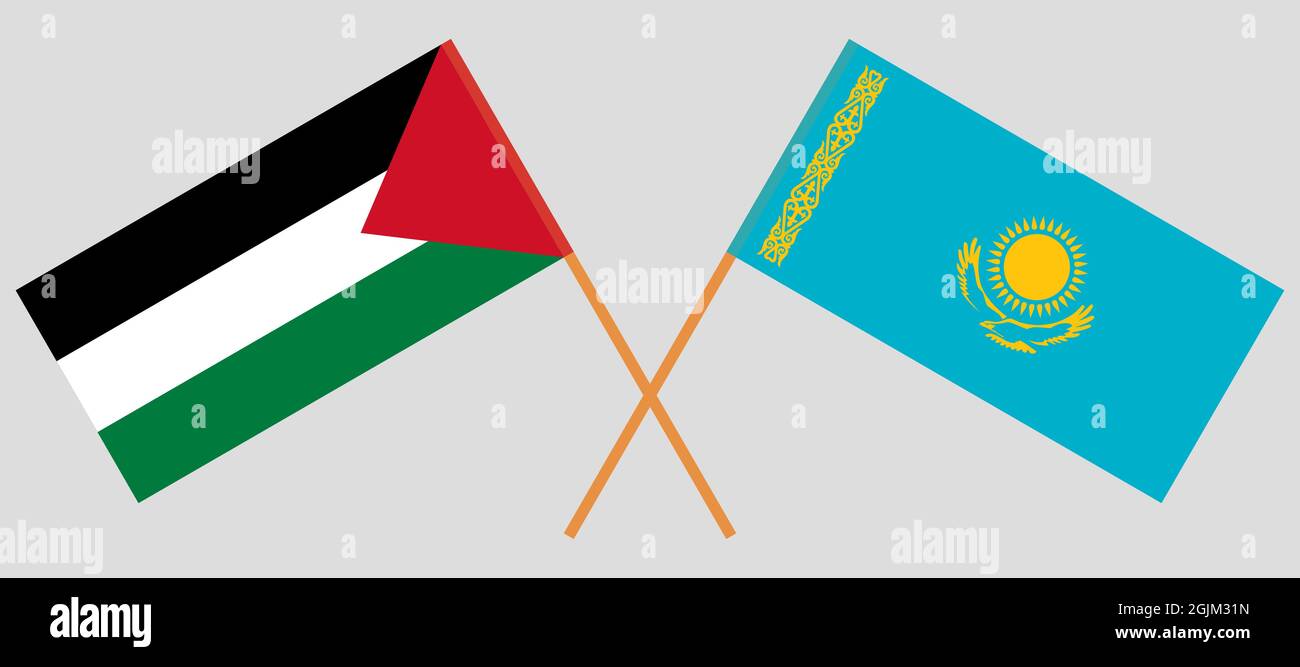 Bandiere incrociate di Palestina e Kazakistan Illustrazione Vettoriale