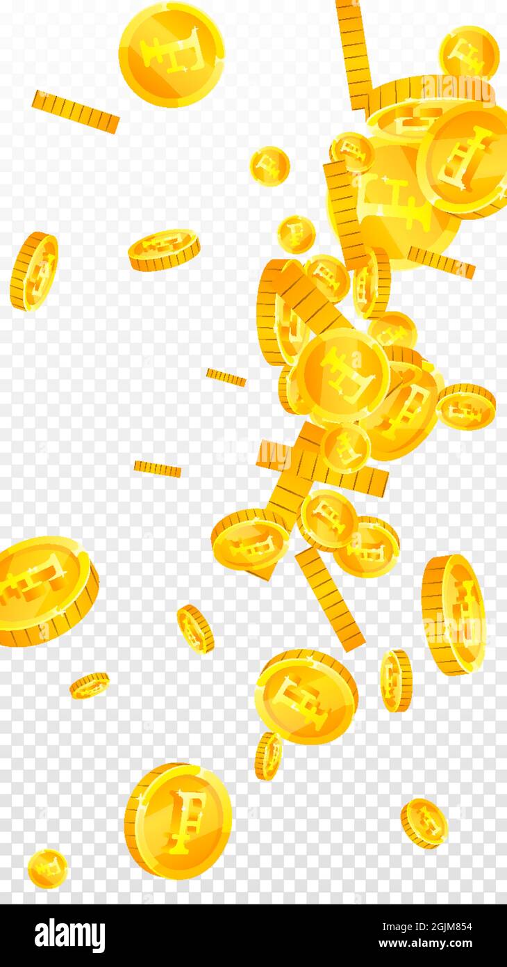 Monete in franchi svizzeri in calo. Meravigliose monete da CHF sparse. Soldi della Svizzera. Jackpot shapely, ricchezza o concetto di successo. Illustrazione vettoriale. Illustrazione Vettoriale