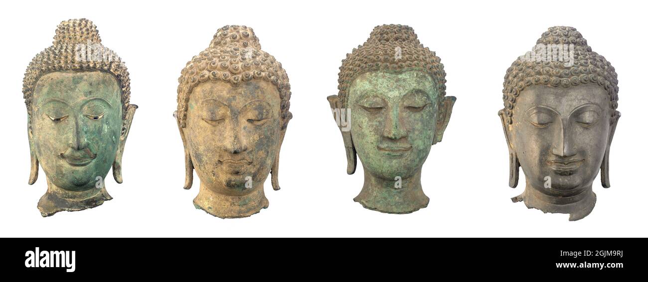 Una selezione di teste di buddha Siamese raccolte da Charles Lang Freer (1854 Ð 1919). Freer era un industriale americano, collezionista d'arte e patrono. CAMBOGIA . Disponibile anche su sfondo nero. Foto Stock