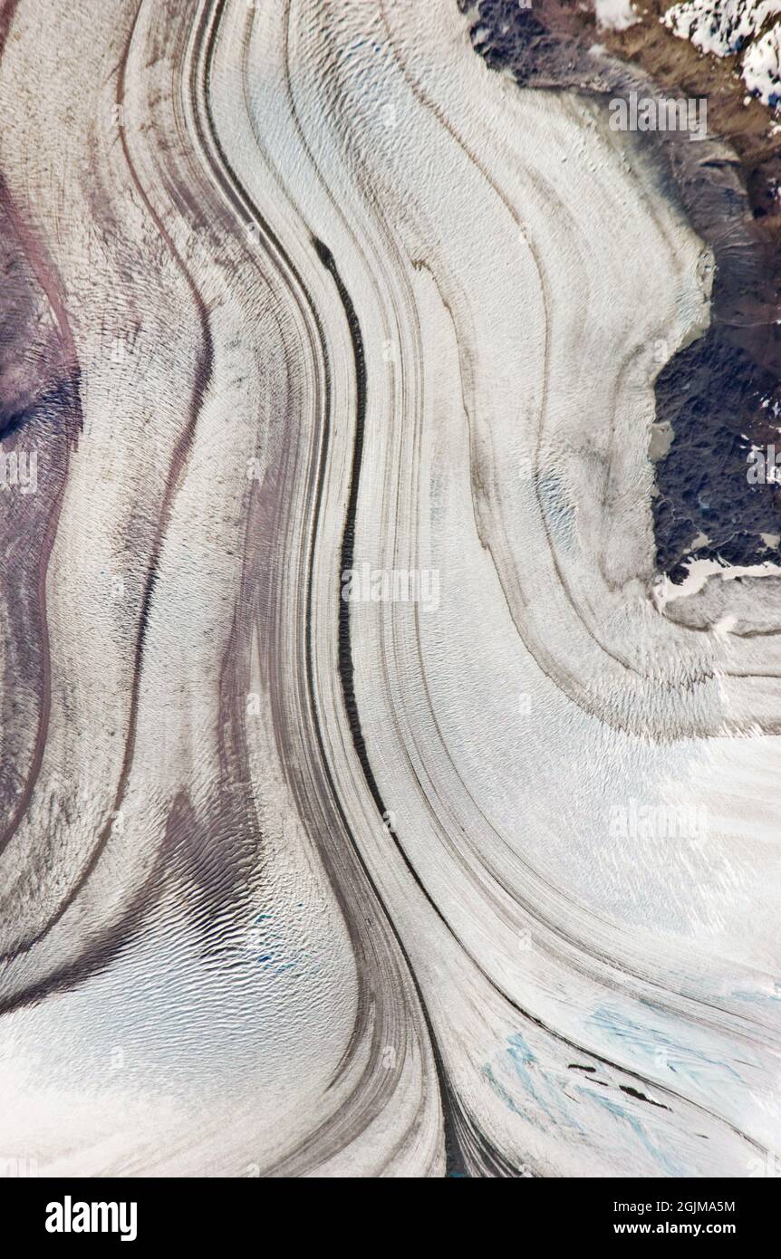 GHIACCIAIO DI MIDDLE VIEDMA, ARGENTINA. Fotografato dalla Stazione spaziale Internazionale nel 2010 una versione ottimizzata e potenziata digitalmente di un'immagine NASA / credito NASA Foto Stock