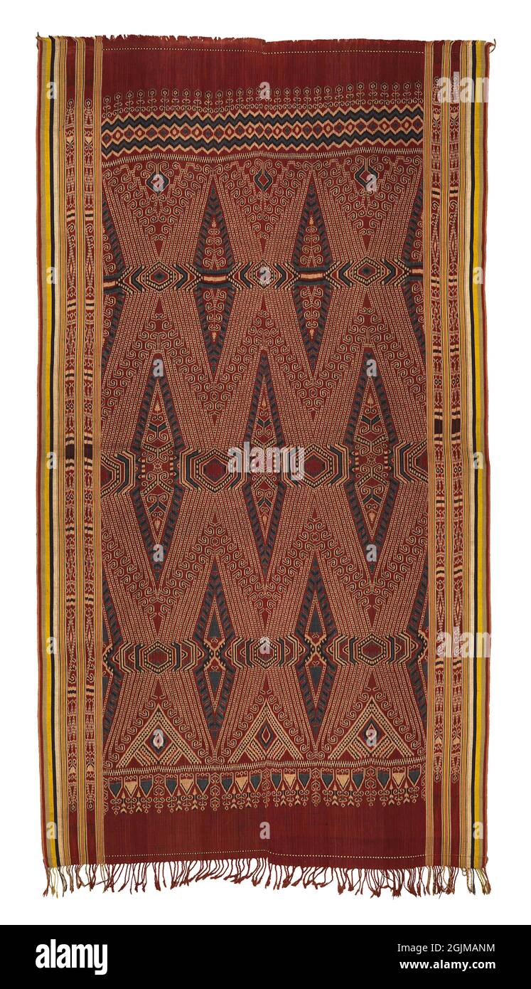 Ordito ikat decorato Pua Kumbu, un IBAN, Dayak, tessuto cerimoniale del Borneo. L'IBAN vive a Sarawak, Malesia e Kalimantan, Indonesia. Foto Stock