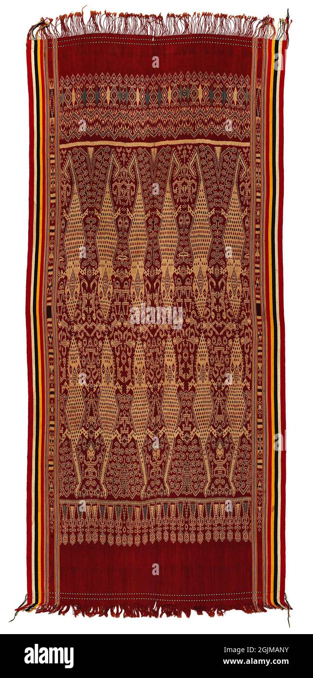 Ordito ikat decorato Pua Kumbu, un IBAN, Dayak, tessuto cerimoniale del Borneo. L'IBAN vive a Sarawak, Malesia e Kalimantan, Indonesia. Foto Stock