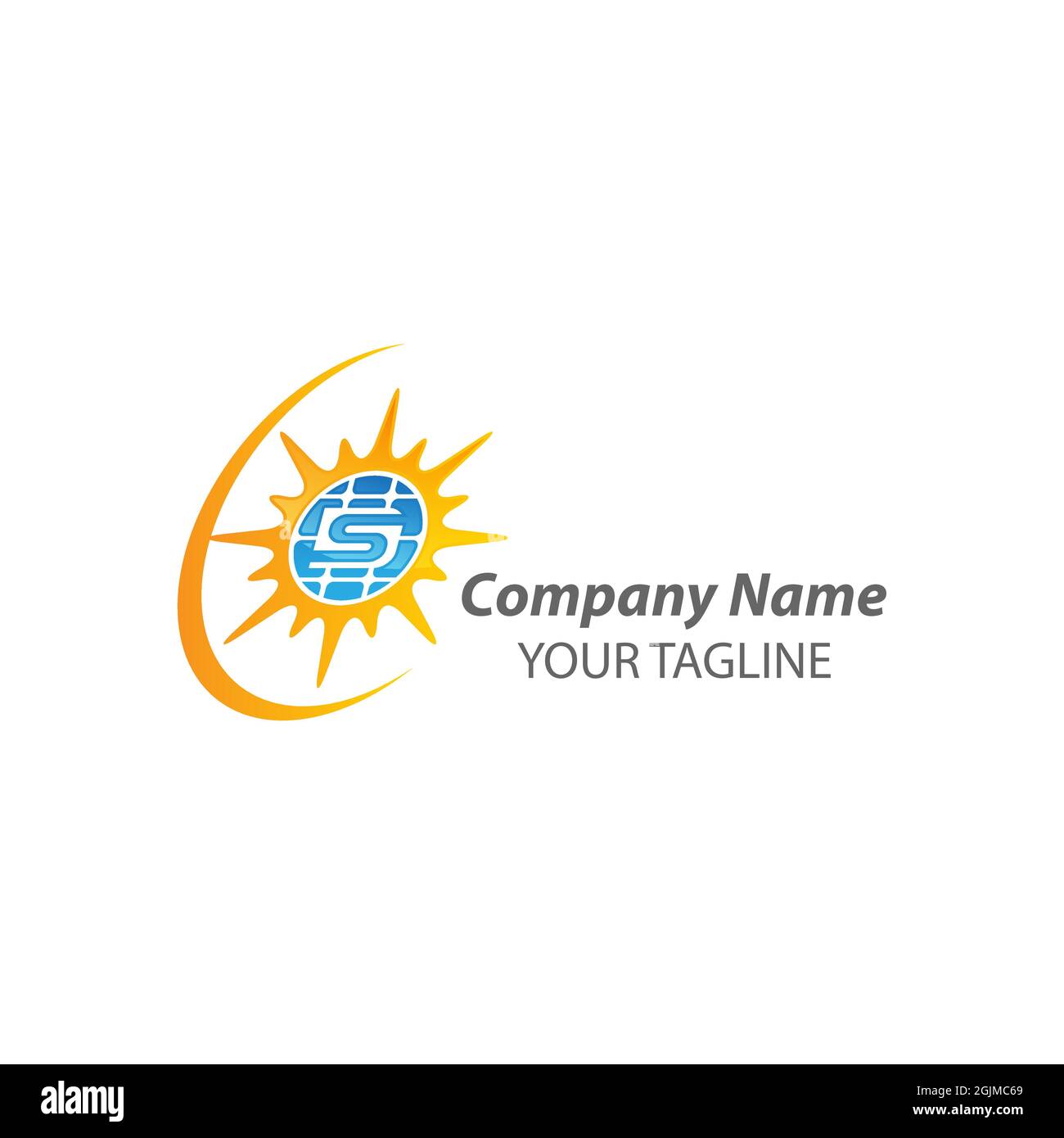 Modello iniziale del logo domestico 'Solar' di quest'ultimo. Pannello solare e design vettoriale solare. Illustrazione di energia rinnovabile. Illustrazione Vettoriale