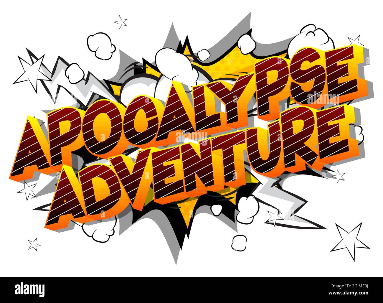 Apocalypse Adventure. Testo in stile fumetto, tipografia di fumetti retrò, illustrazione vettoriale di arte pop. Illustrazione Vettoriale