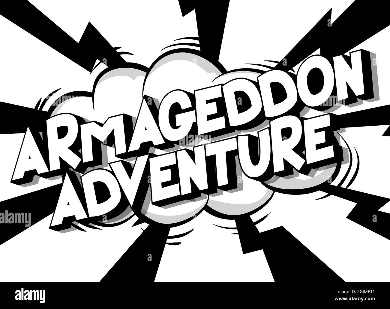 Armageddon Avventura. Testo in stile fumetto, tipografia di fumetti retrò, illustrazione vettoriale di arte pop. Illustrazione Vettoriale