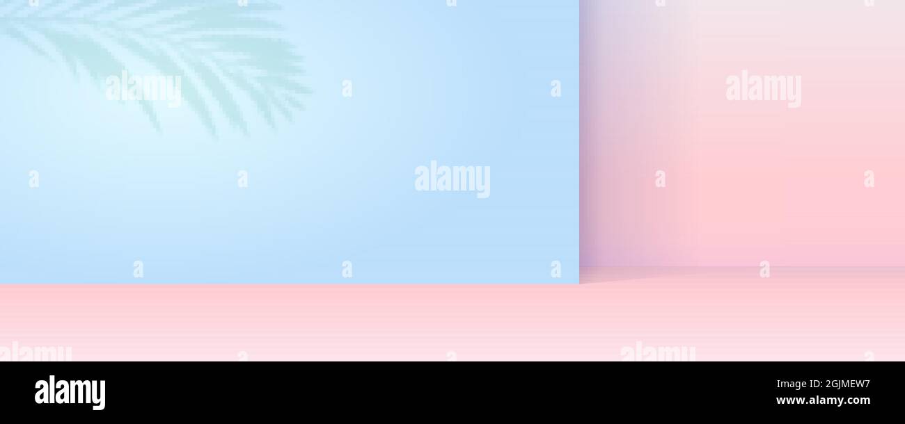 Ombra di palme sulla parete blu. Scena per la visualizzazione del prodotto. Illustrazione vettoriale Illustrazione Vettoriale