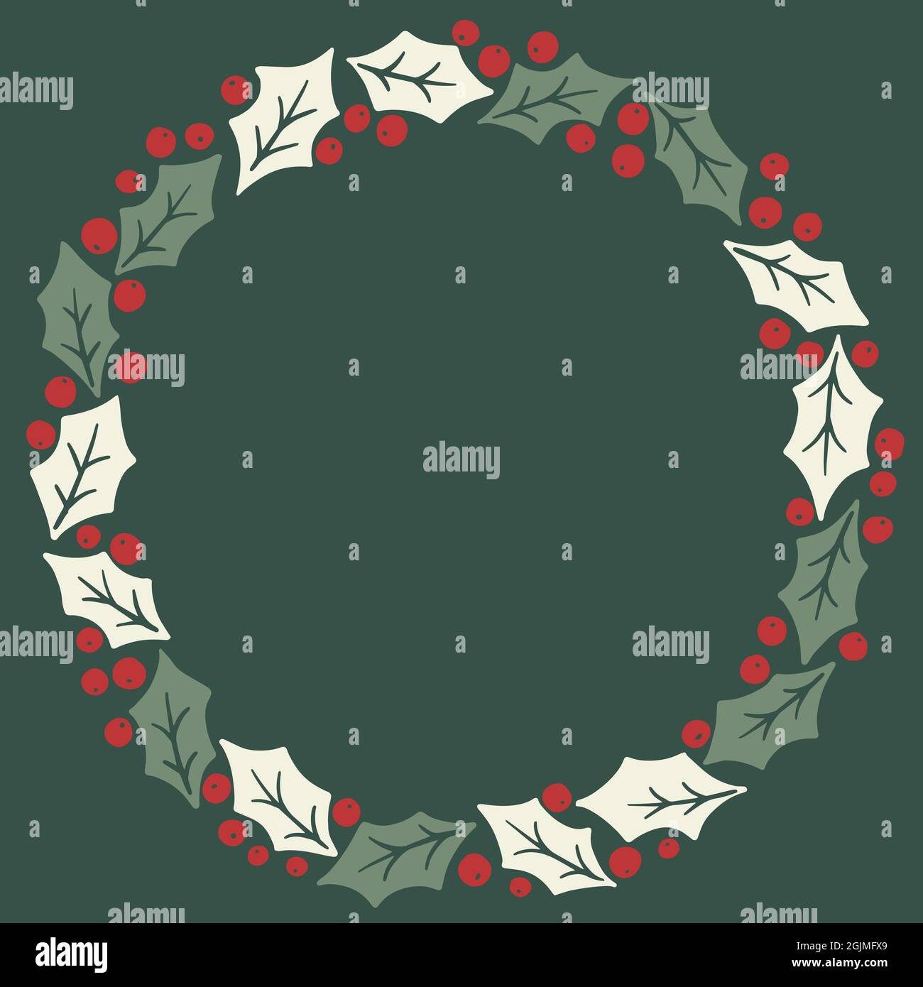 Vacanze invernali Holly Foliage e Berries Round Vector Frame Illustrazione Vettoriale