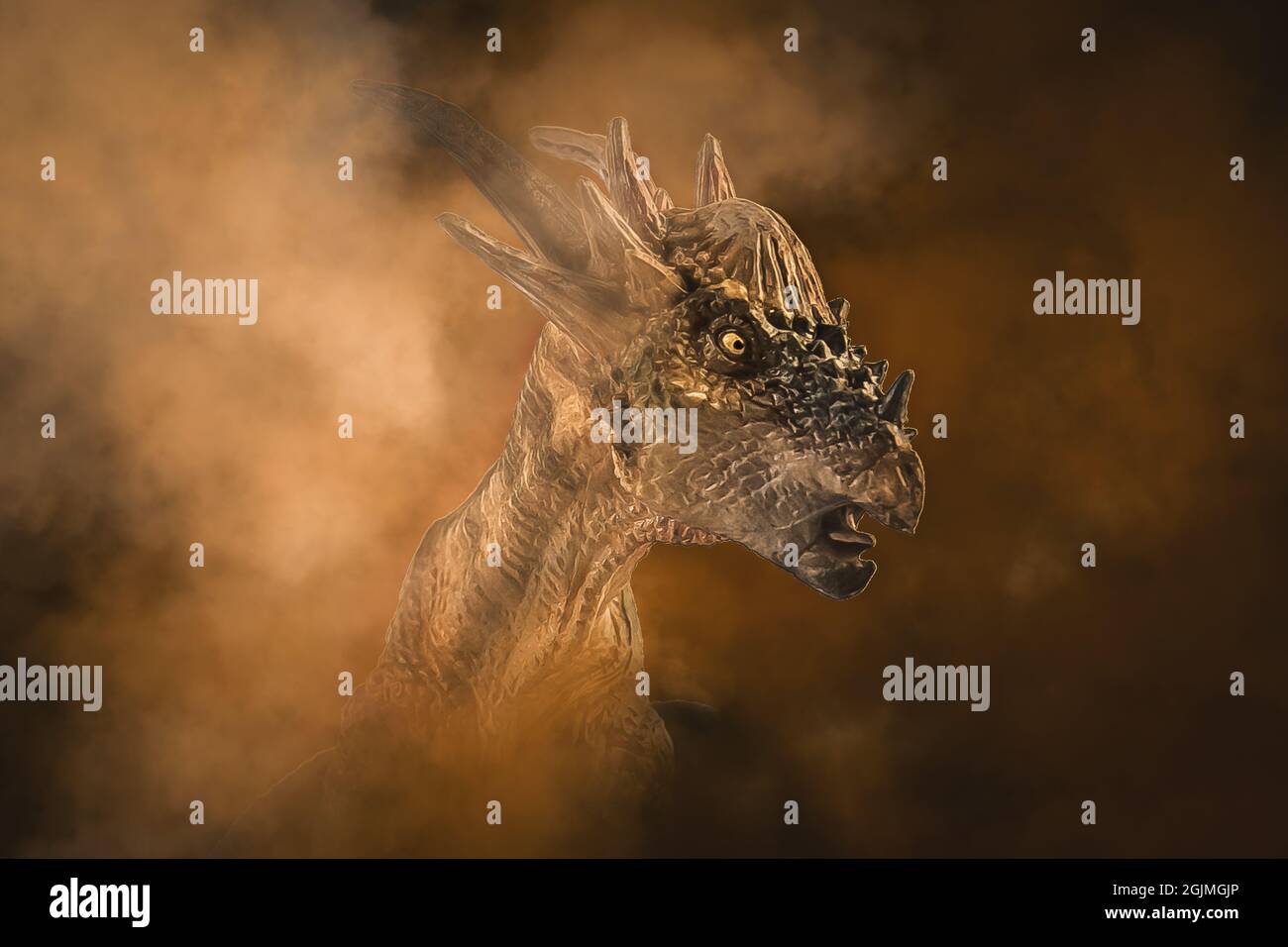 Dinosauro Stygimoloch su sfondo affumicato Foto Stock