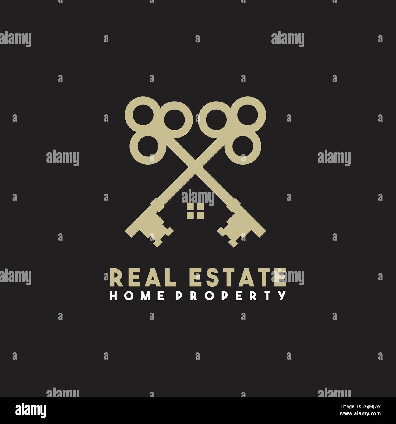 Logo immobiliare con l'uso di modello vettoriale con illustrazione a chiave incrociata Illustrazione Vettoriale
