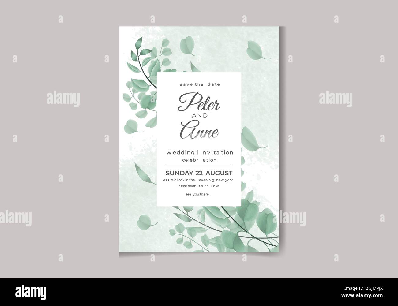 Bella digitale dipinto a mano femminile acquerello floreale e foglie Premium Wedding Invitation Card Illustrazione Vettoriale