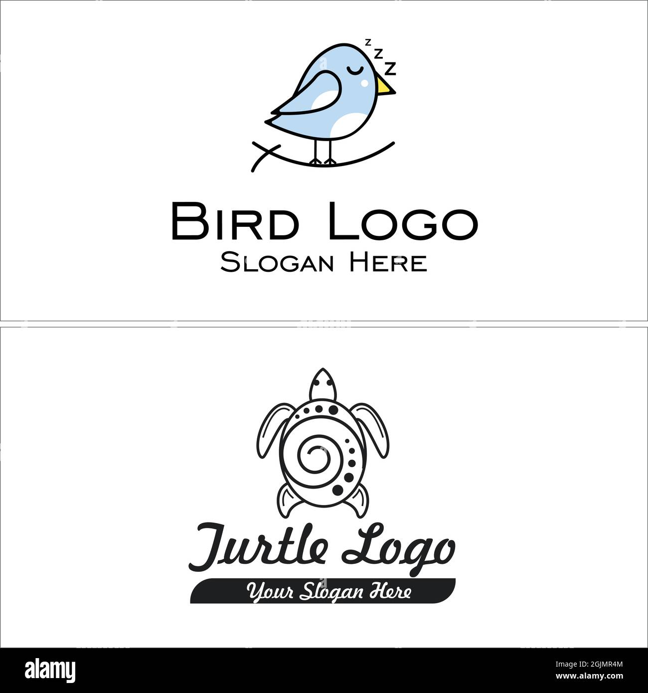 Animale mascotte uccello e tartaruga logo design Illustrazione Vettoriale