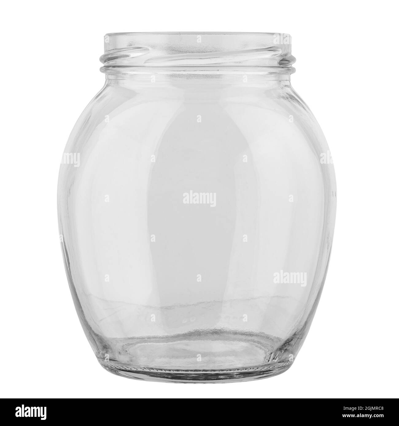 Foto di un vaso di vetro vuoto isolato su sfondo bianco. Il file contiene il percorso di ritaglio. Foto Stock