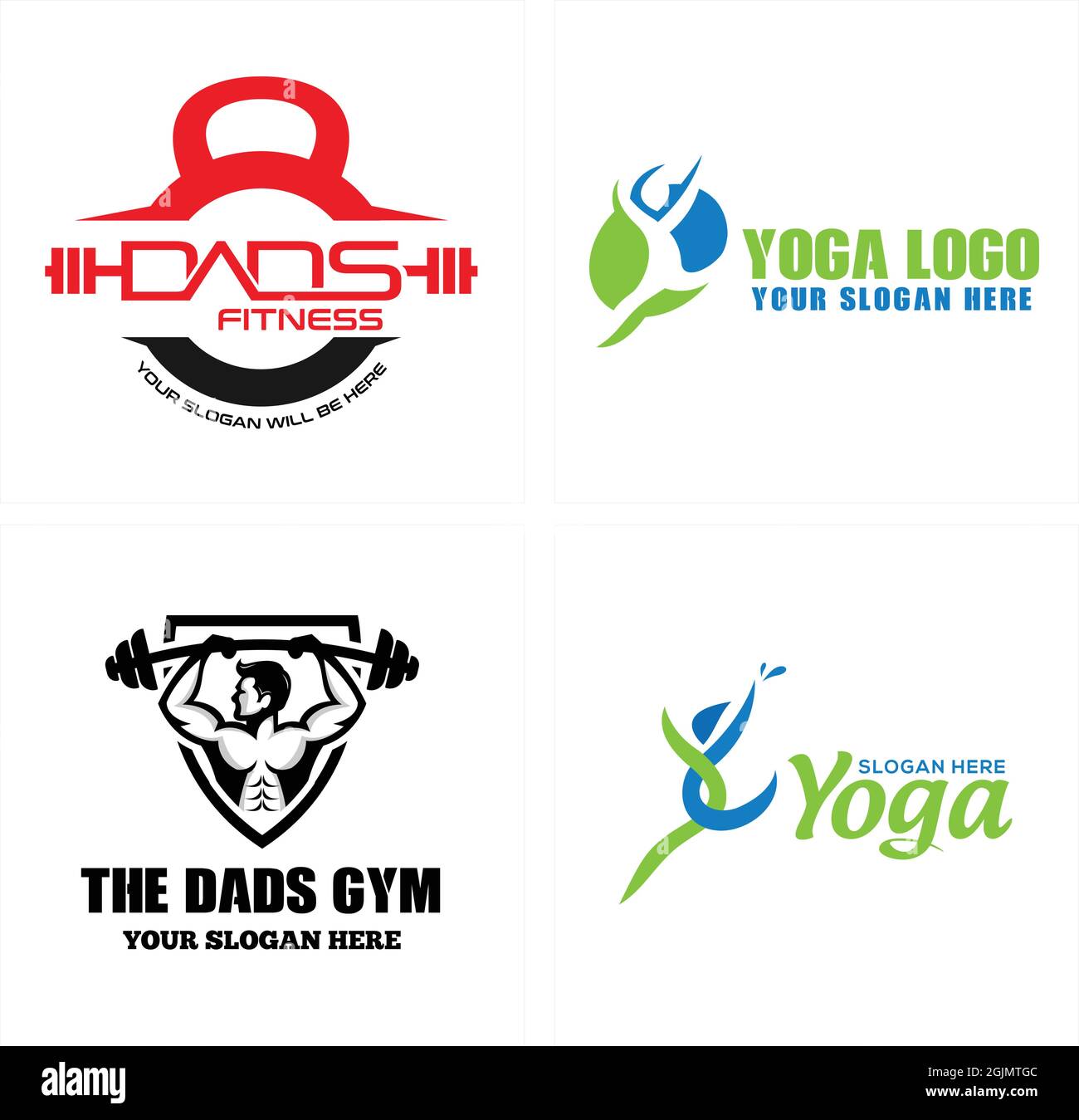 Palestra fitness yoga persone sane logo design Illustrazione Vettoriale