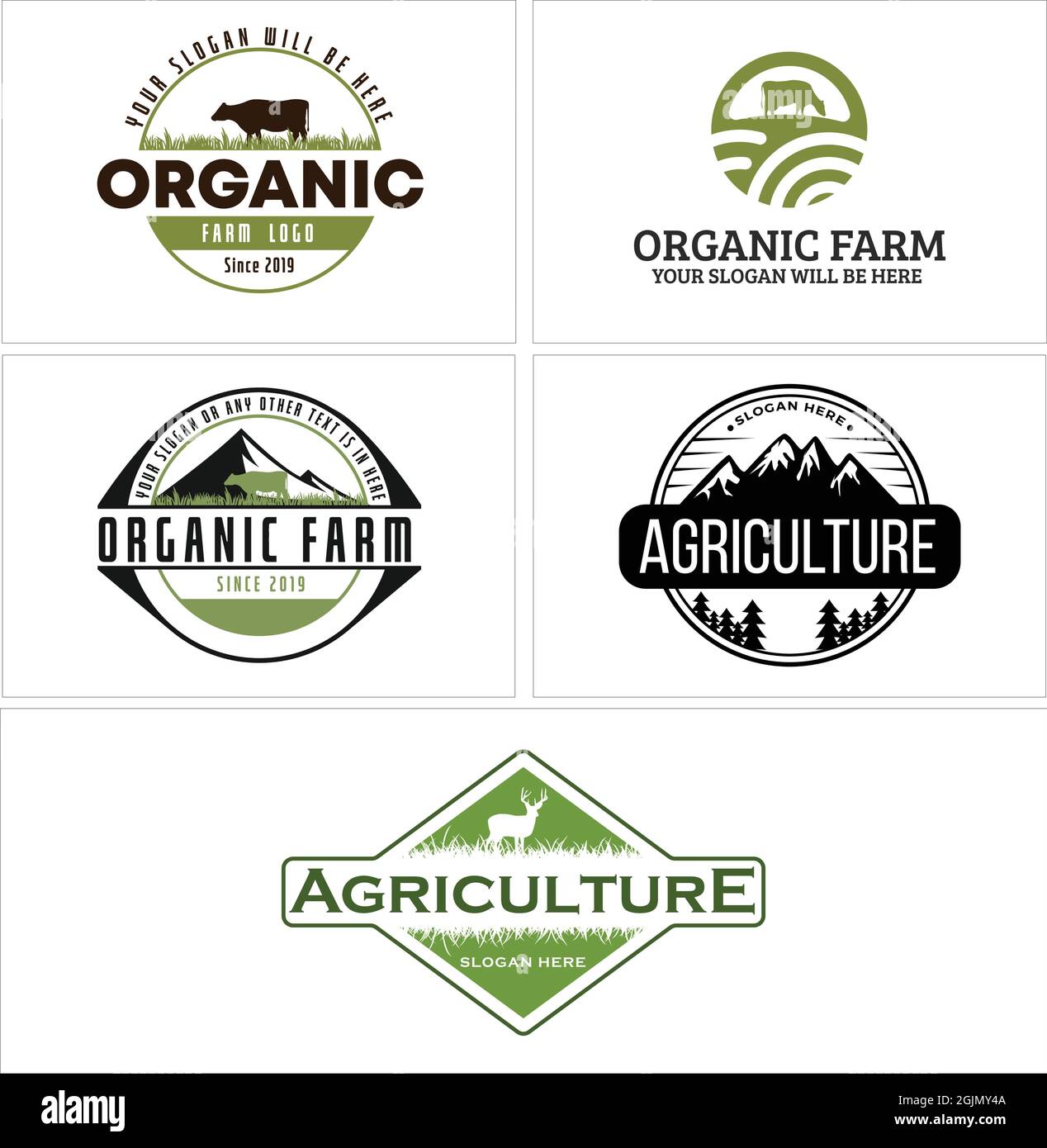 Agricoltura piantagione di mucche deer fattoria logo design Illustrazione Vettoriale