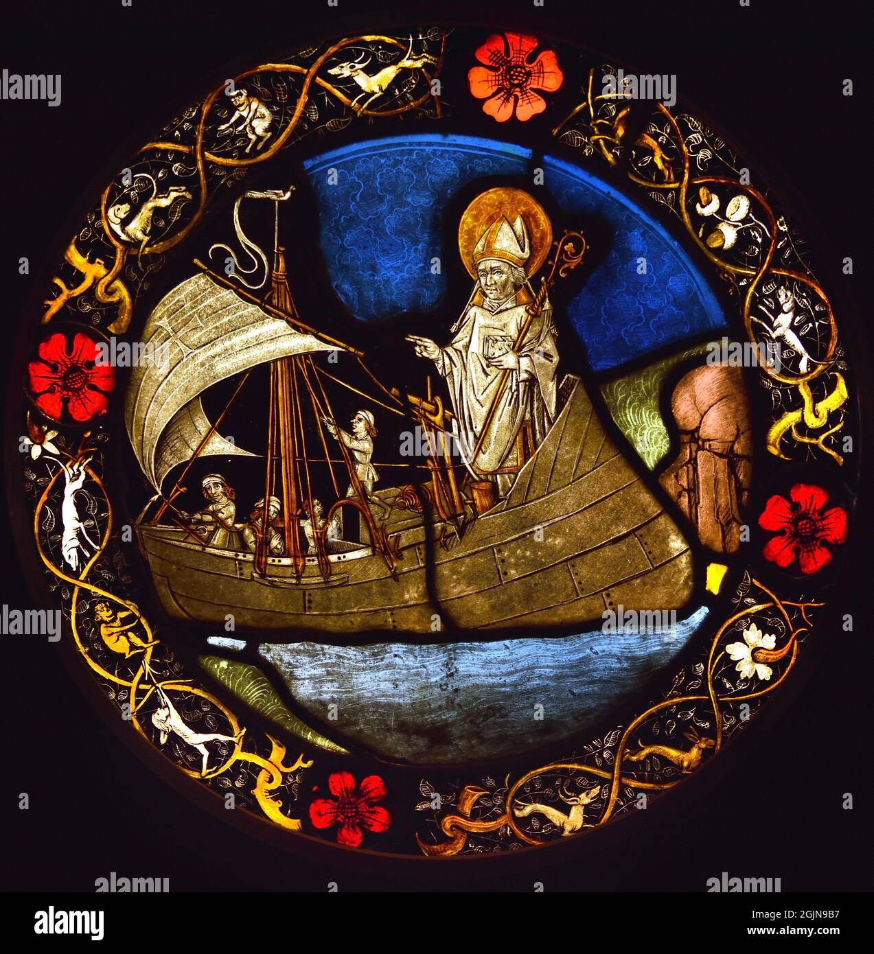 Saint Nicholas, protettore dei marinai 1500 Neuremberg (Atelier Michael Wolgemut) Germania tedesca. Foto Stock