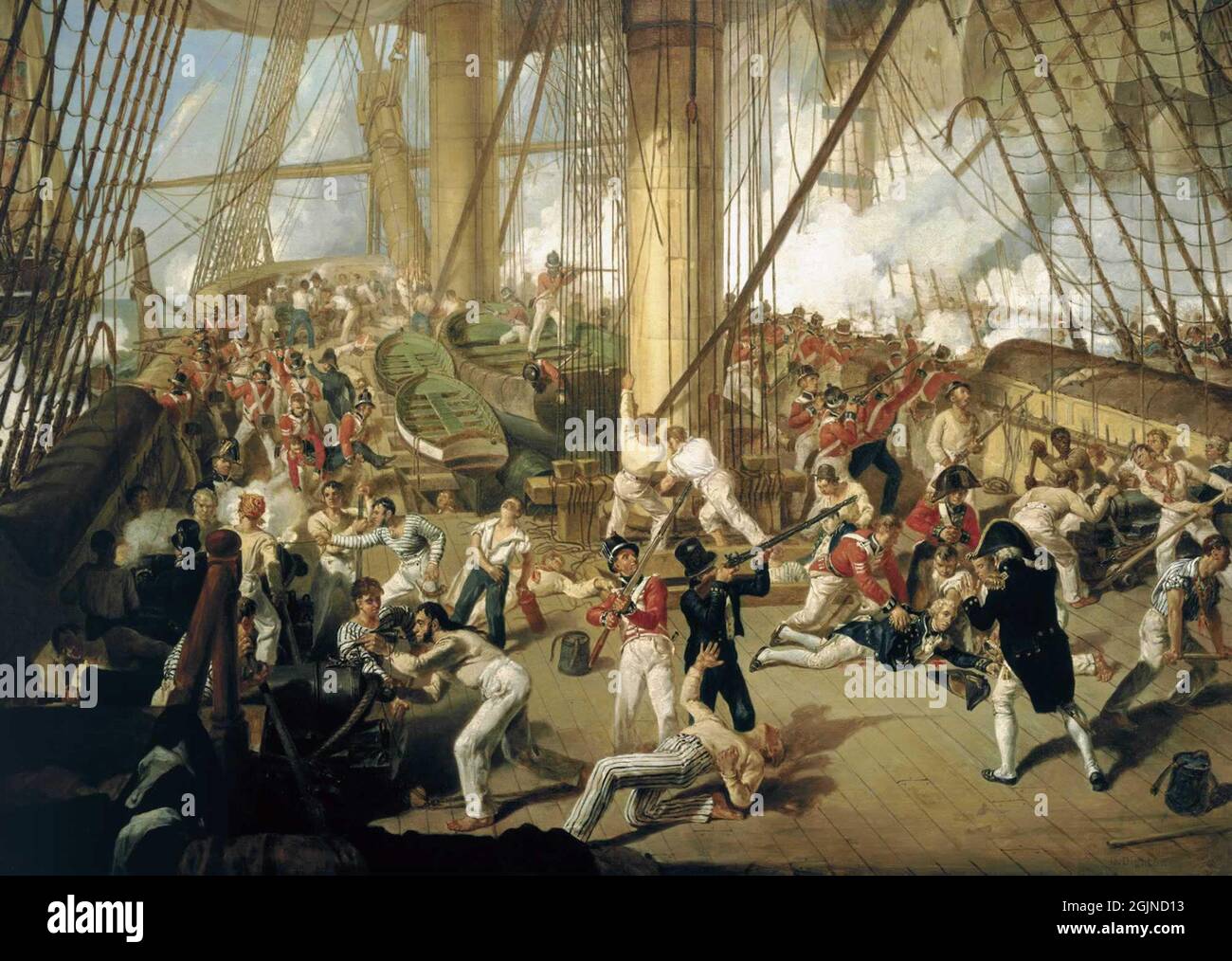 Lord Nelson è stato ucciso sul ponte della HMS Victory nella battaglia di Trafalgar, in cui la Marina francese è stata distrutta. Foto Stock