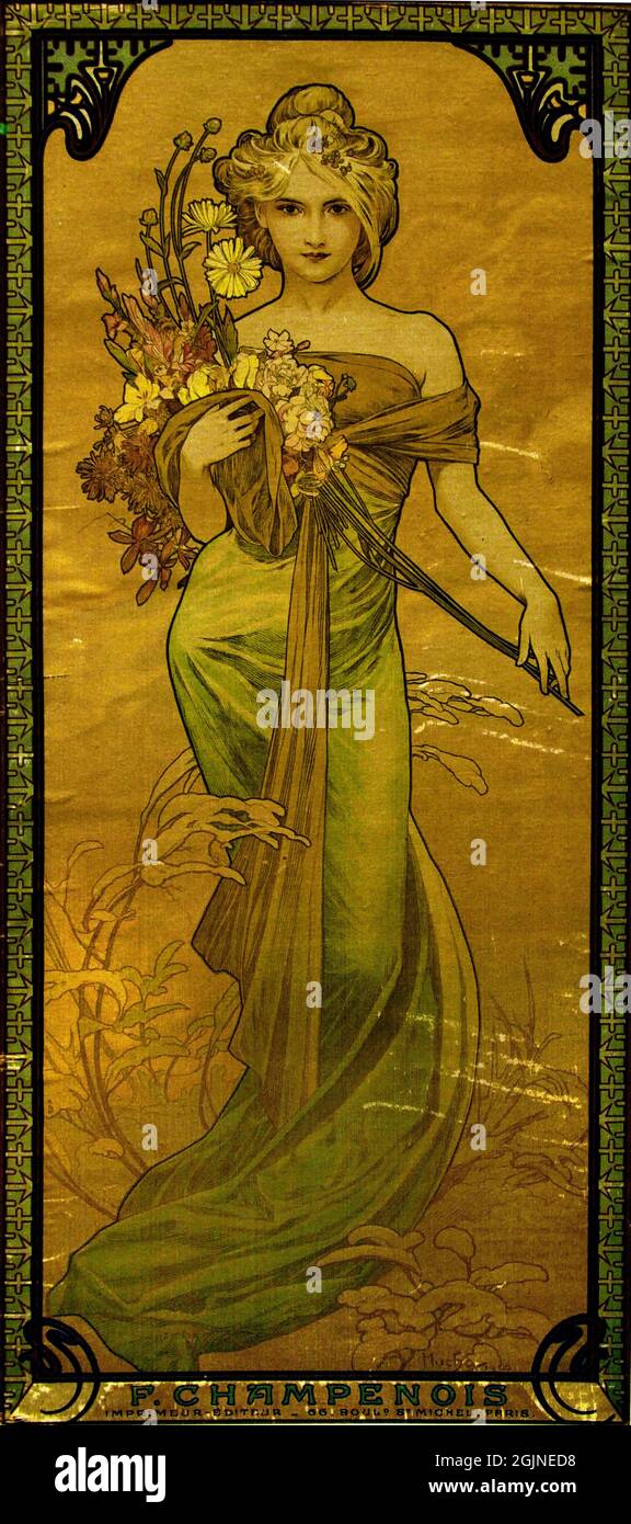 Le Printemps, The, Spring, De Lente, Alfonse Mucha (1860–1939) Moravia Repubblica Ceca 1912,1903, litografia su seta. Foto Stock