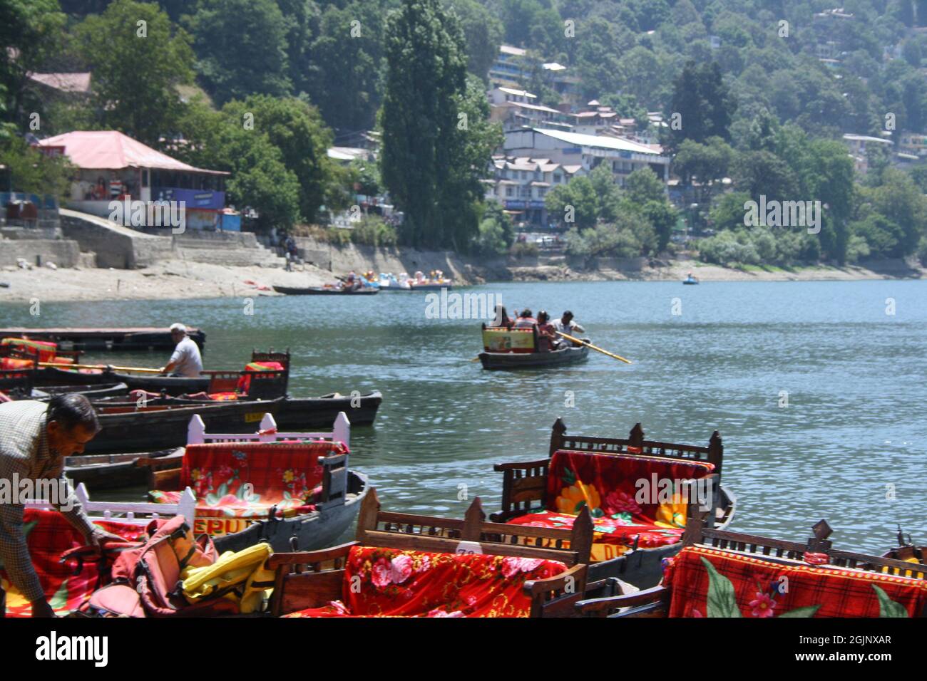 Barche a Nainital Lake Foto Stock