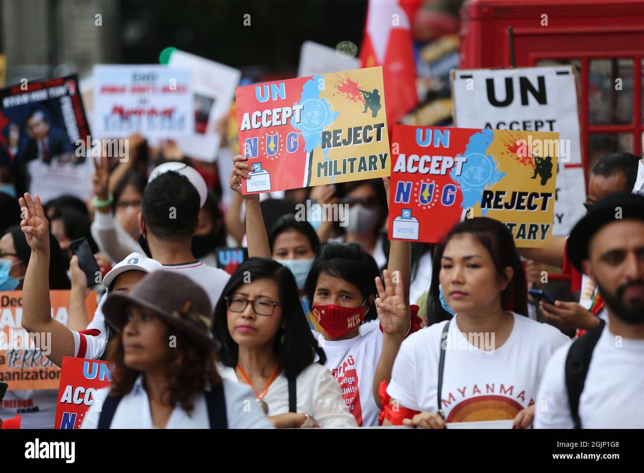 Londra, Inghilterra, Regno Unito. 11 Settembre 2021. I manifestanti si sono dimostrati contro il colpo di stato militare in Myanmar, nel centro di Londra. (Credit Image: © Tayfun Salci/ZUMA Press Wire) Foto Stock