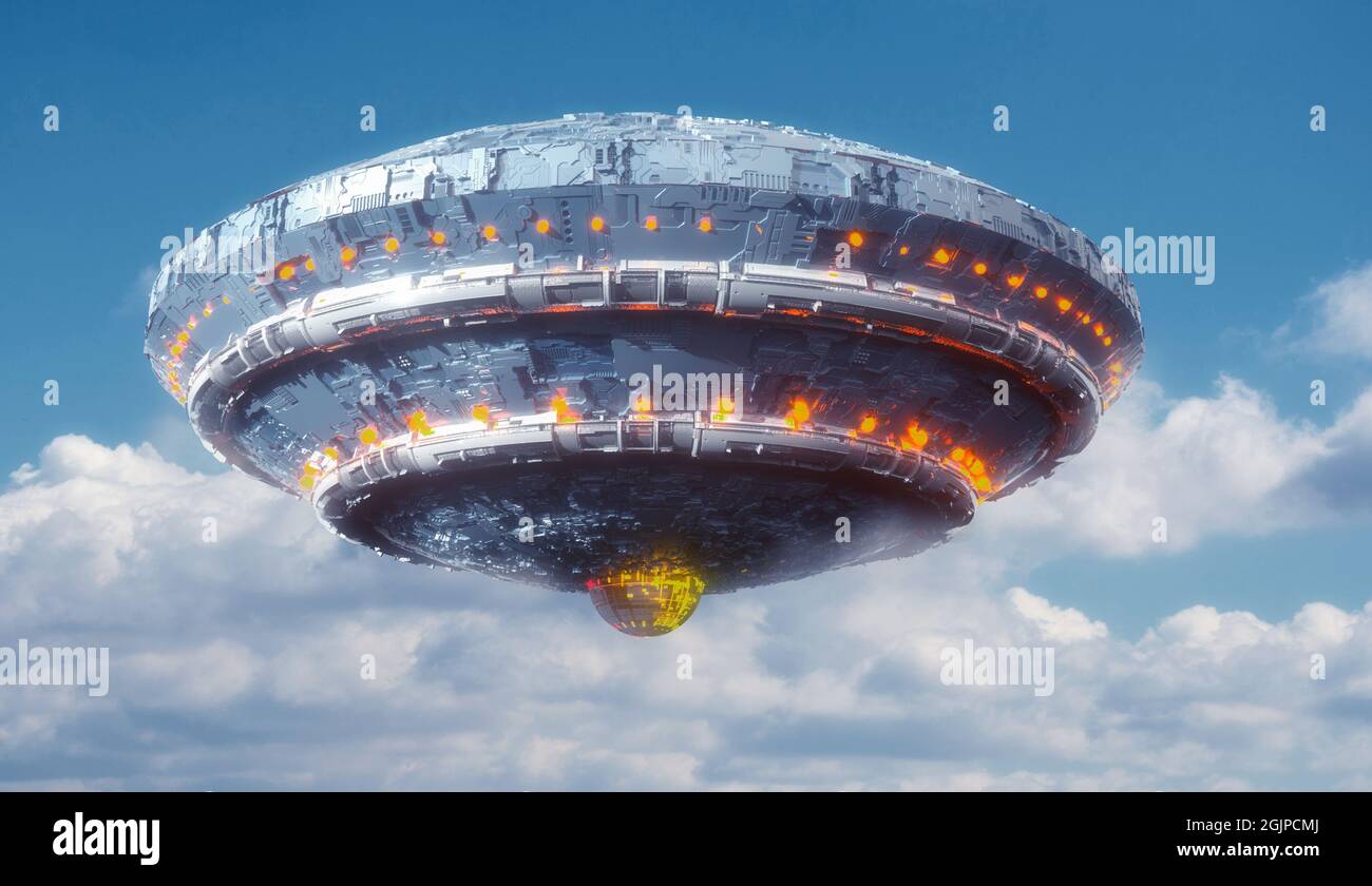 rendering 3d. Concetto di astronave UFO Foto Stock