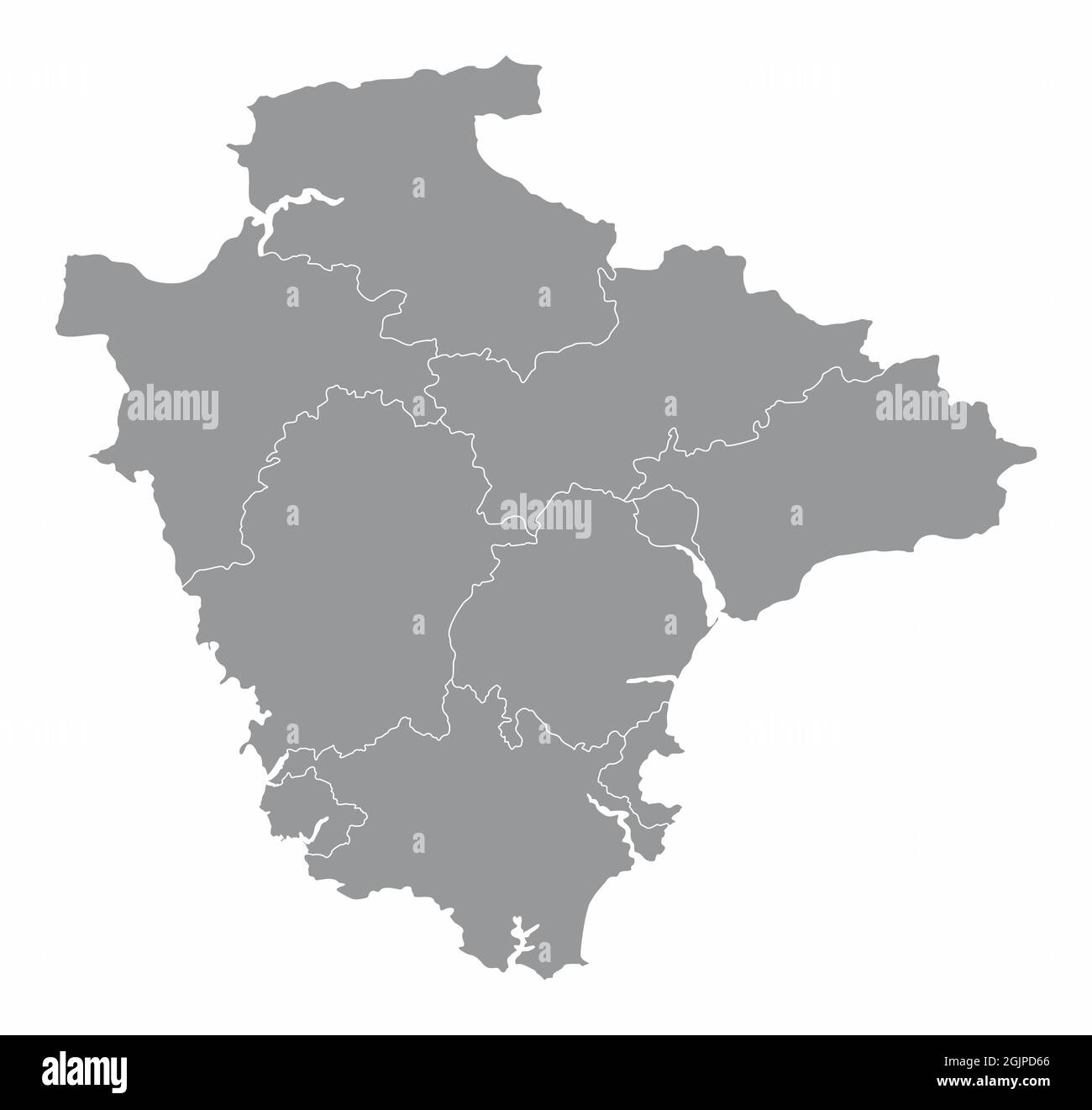 Mappa amministrativa della contea di Devon isolata su sfondo bianco, Inghilterra Illustrazione Vettoriale