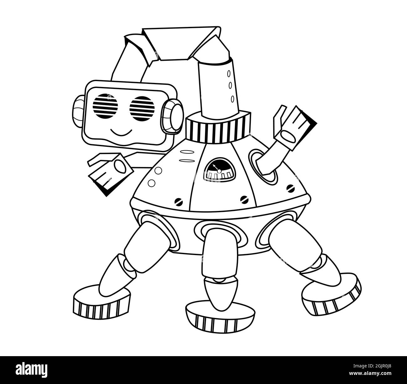 Profilo carino robot personaggio cartoon per i bambini libro colore, vettore isolato. Illustrazione Vettoriale