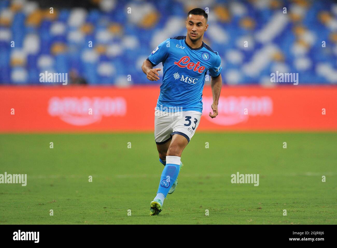 Napoli, Italia. 11 Settembre 2021. Adam Ounas giocatore di Napoli, durante la partita del campionato italiano SerieA tra Napoli e Juventus, risultato finale 2-1, partita disputata allo stadio Diego Armando Maradona. Napoli, Italia, 11 settembre 2021. (Foto di Vincenzo Izzo/Sipa USA) Credit: Sipa USA/Alamy Live News Foto Stock