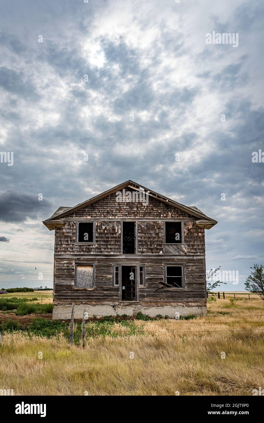 Un ospedale abbandonato nella città fantasma di Robsart, Saskatchewan Foto Stock