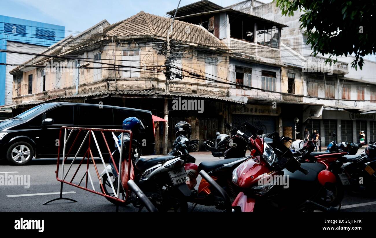 Dilapidated Heritage Building Chinatown Bangkok Thailandia Foto Stock