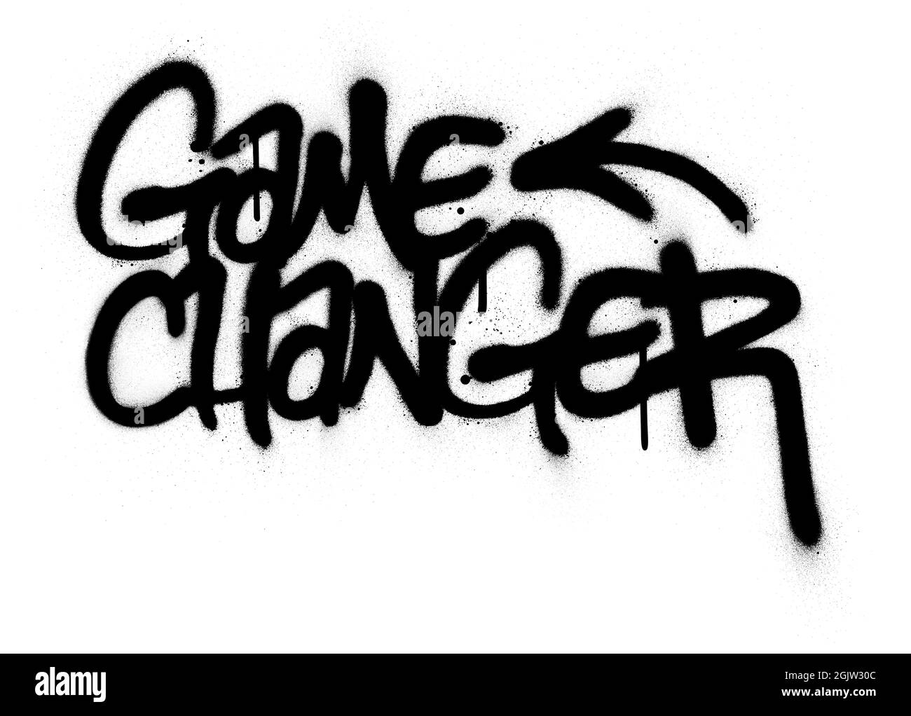 testo graffiti game changer spruzzato in bianco e nero Illustrazione Vettoriale
