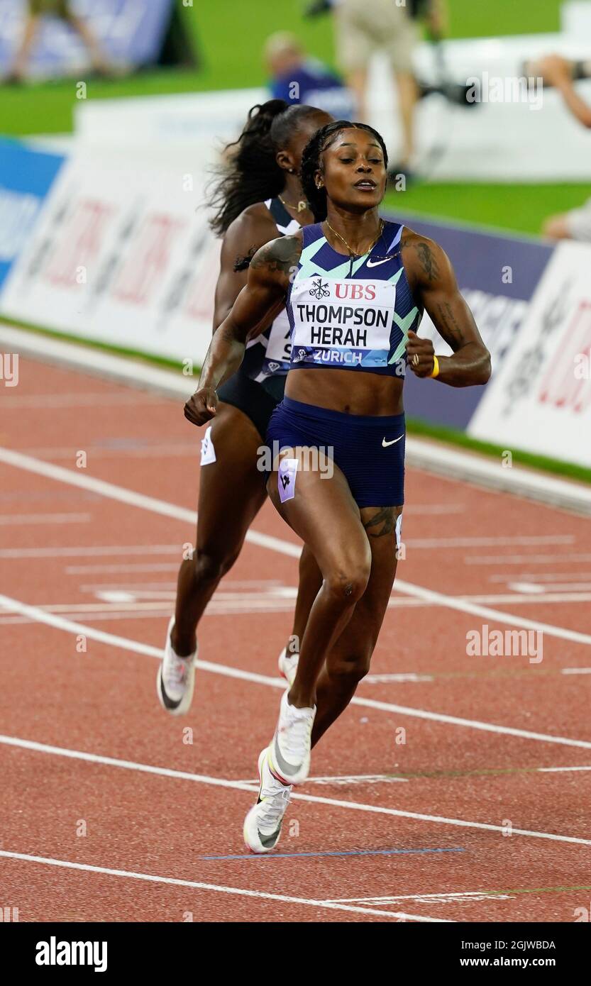 Zurigo, 09 set 2021 100m il runner Elaine Thopson-Herah (JAM) visto in azione durante la Wanda Diamond League allo Stadio Litzigrund Zurigo Svizzera o Foto Stock