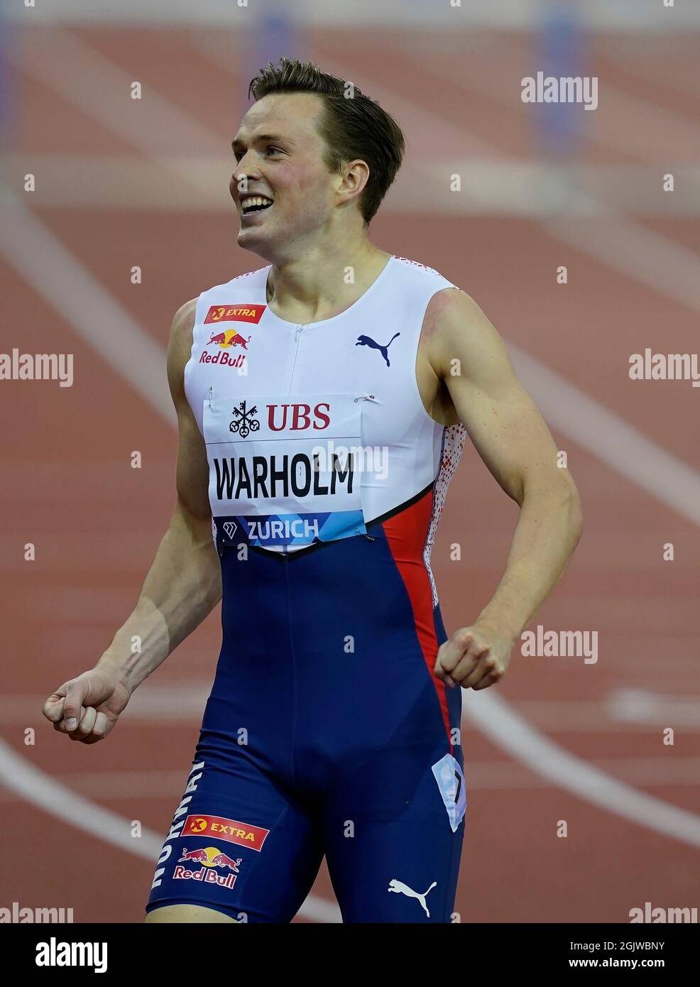 Zurigo, 09 set 2021 400m il vincitore di Hurdles Karsten Warholm (NOR) è stato visto in azione durante la Wanda Diamond League allo stadio Litzigrund Zurich Svizzerlan Foto Stock