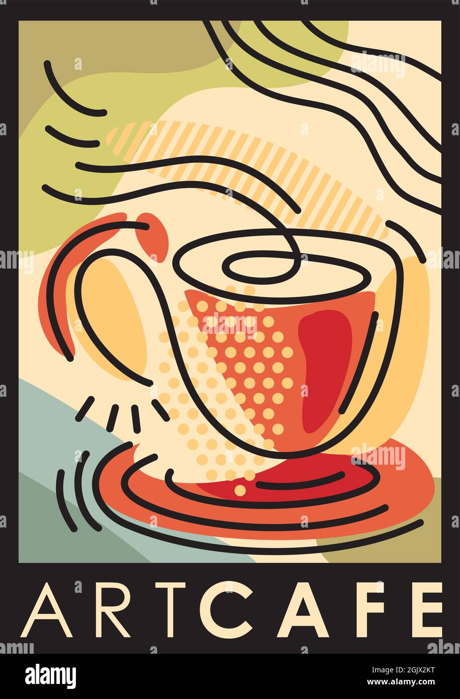 Art cafè con poster artistico con tazza di caffè Illustrazione Vettoriale