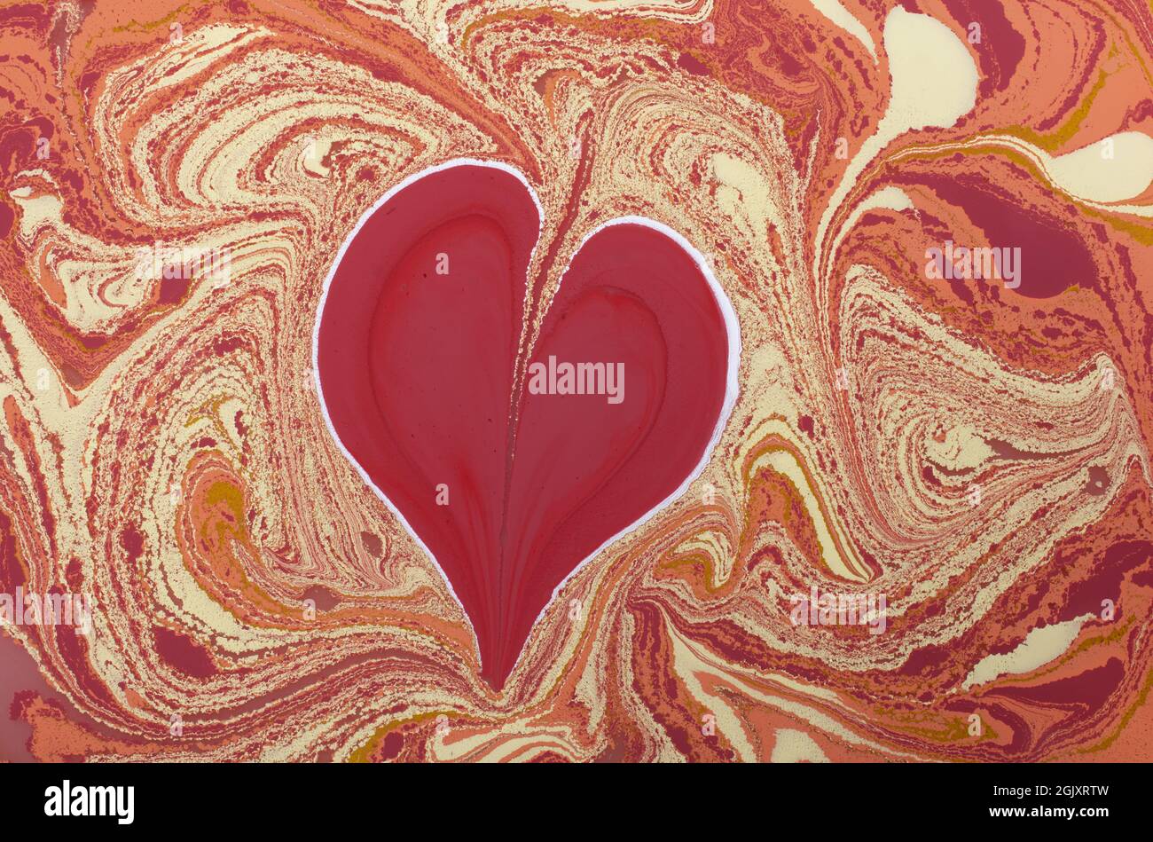 un'illustrazione astratta della pittura rossa oleosa a forma di cuore Foto Stock