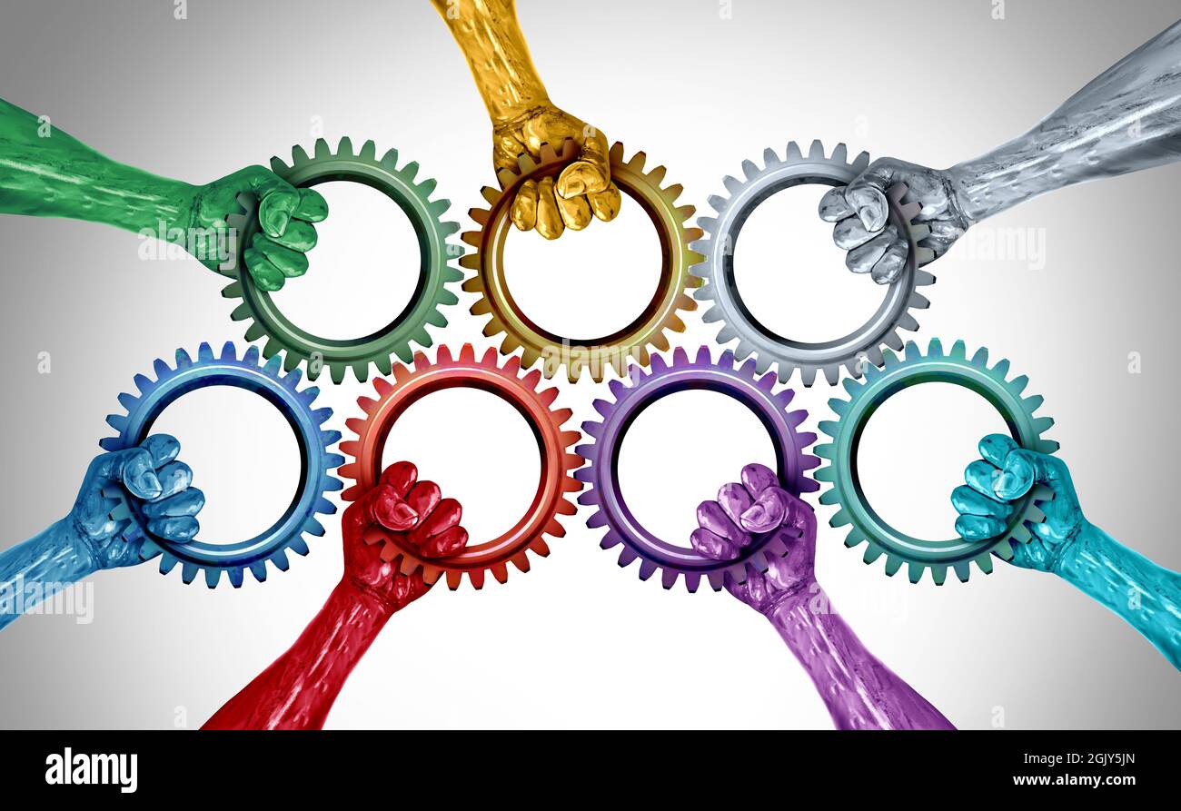 Business united e Workers Day e celebrazione del lavoro per i dipendenti e un gruppo di lavoratori diversi o diritti sindacali per il concetto di lavoratore. Foto Stock