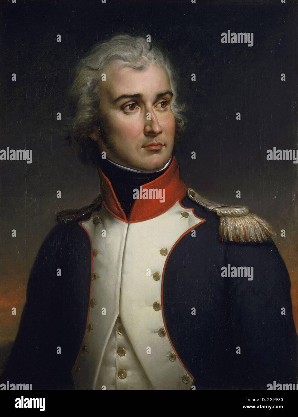 Futuro Maresciallo Lannes come luogotenente del secondo battaglione del Gers nel 1792. Maréchals fidato di Napoleone. Napoleone promosse i suoi uomini solo per merito, non per titolo, che gli diede un esercito formidabile durante le guerre napoleoniche. Dipinto di Jean-Baptiste Paulin Guérin. Lannes era figlio di un piccolo proprietario terriero e mercante. Foto Stock