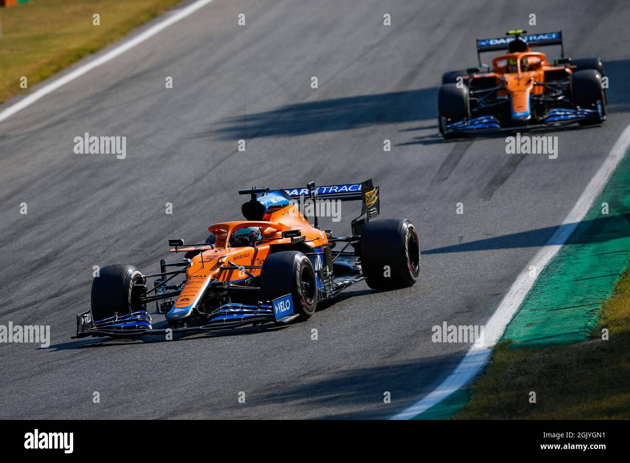 03 RICCIARDO Daniel (aus), McLaren MCL35M, 04 NORRIS Lando (gbr), McLaren MCL35M, in azione durante la Formula 1 Heineken Gran Premio D'italia 2021, Gran Premio d'italia, 14° round del Campionato del mondo FIA di Formula uno 2021 dal 9 al 12 settembre 2021 sull'Autodromo Nazionale di Monza, a Monza Foto Stock