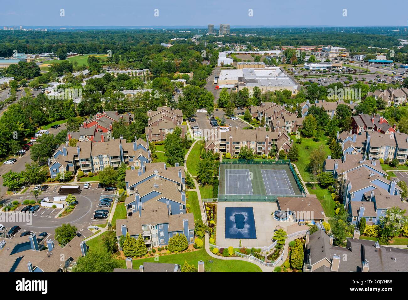 Vista aerea di singole case familiari, un quartiere residenziale East Brunswick New Jersey Foto Stock