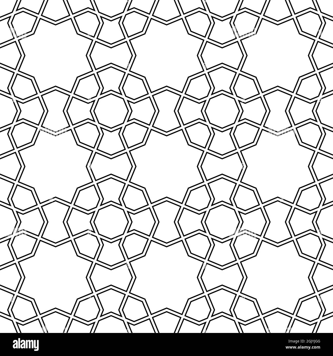 Ornamento geometrico senza cuciture basato su arte islamica tradizionale.colore nero doppio linee.Grande design per tessuto, tessuto, copertina, carta da imballaggio, sfondo Illustrazione Vettoriale