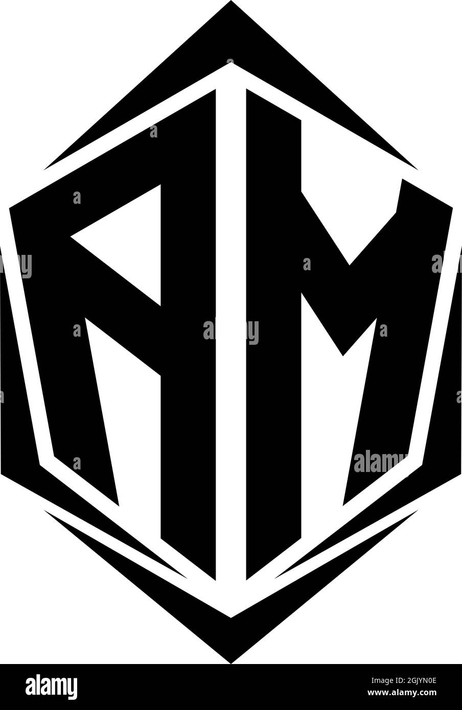 Design iniziale del logo AM, design iniziale del logo AM con stile Shield, branding aziendale del logo. Illustrazione Vettoriale