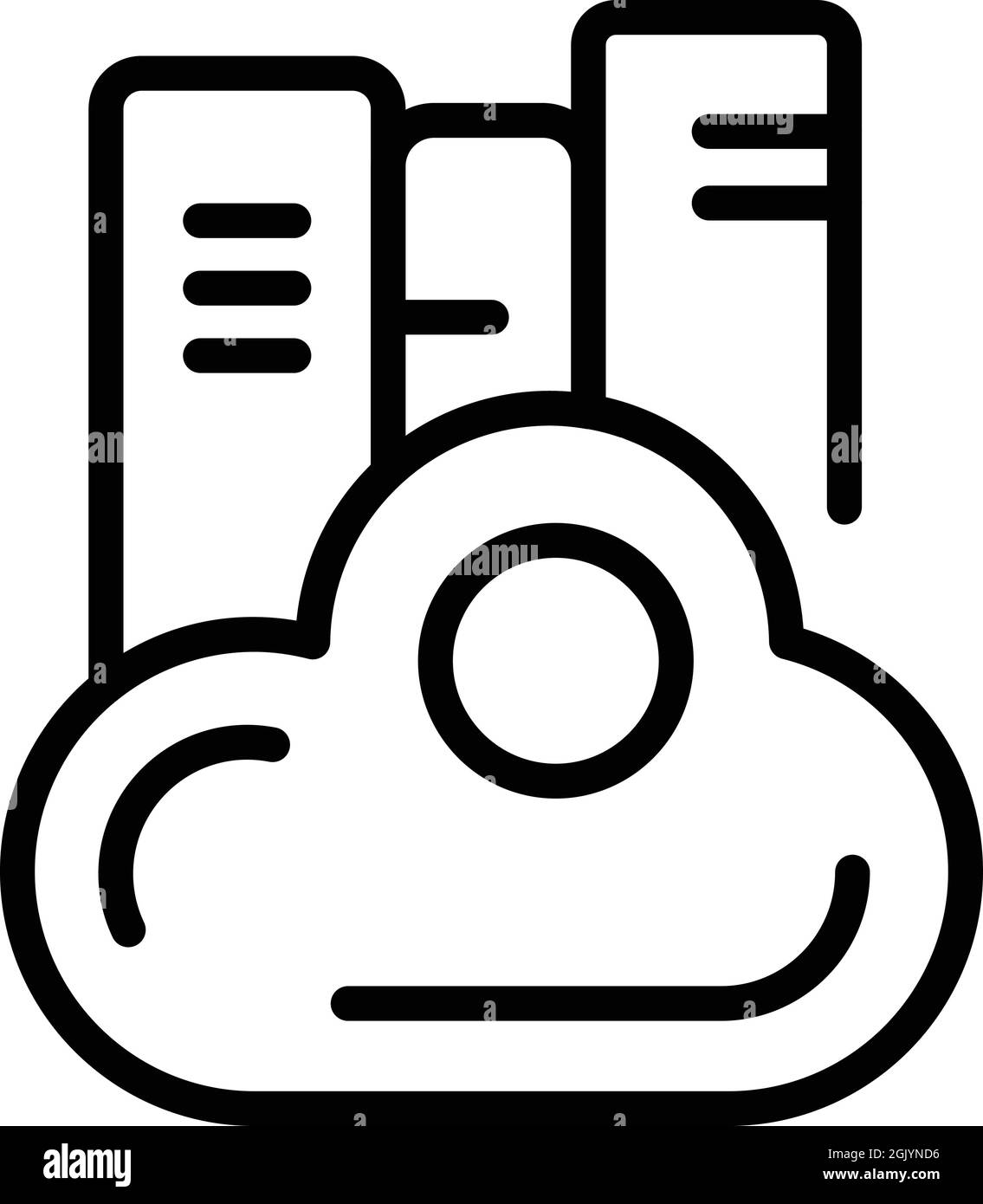 Vettore del profilo dell'icona del cloud Education. Formazione virtuale. Libro in aula Illustrazione Vettoriale