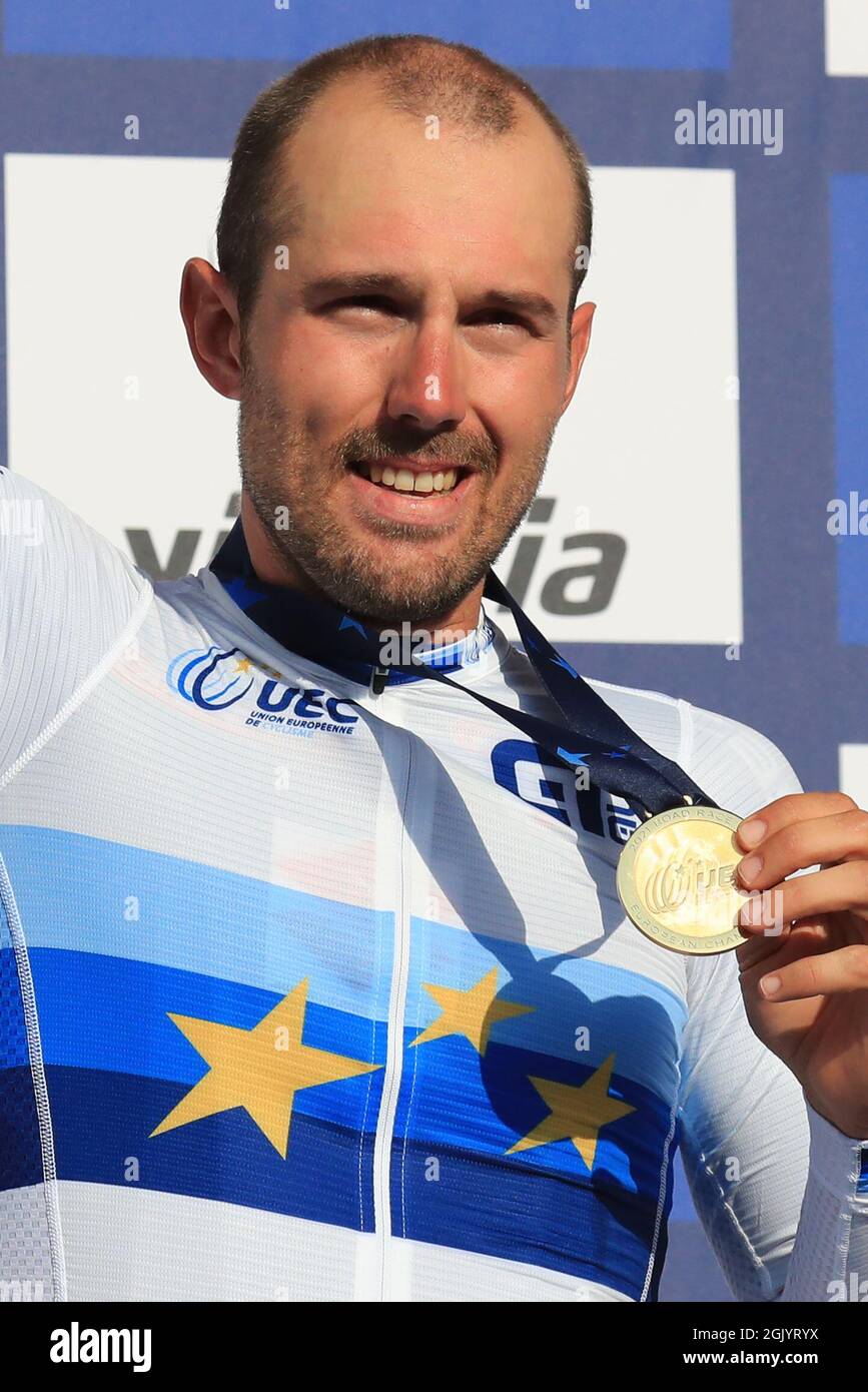 12 settembre 2021: Trento, Trentino–Alto Adige, Italia: UEC Road European Mens Elite Cycling Championships; Sonny COLBRELLI (ITA) vincitore della gara Foto Stock