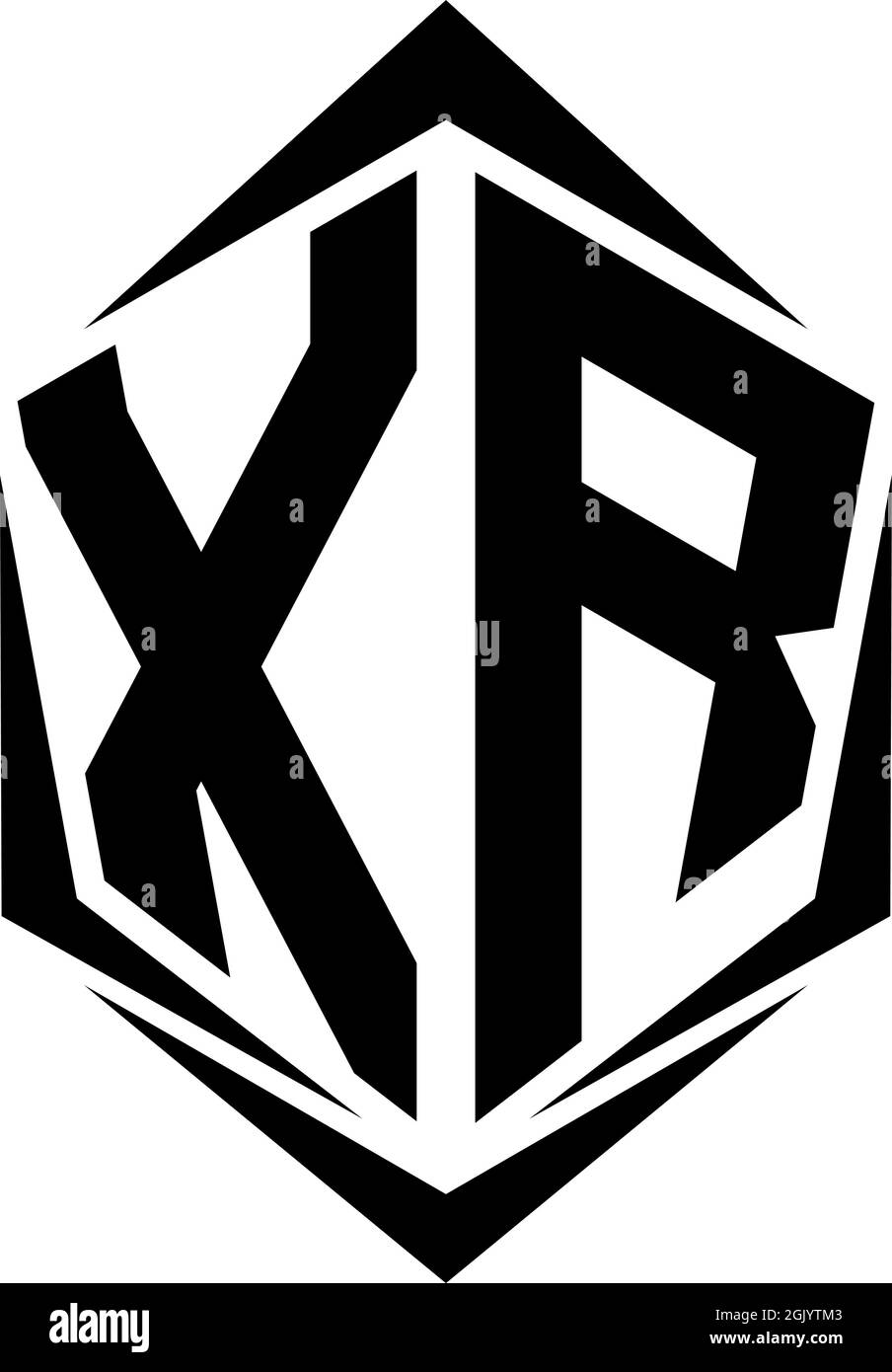 Design iniziale del logo XR con stile Shield e logo aziendale. Illustrazione Vettoriale