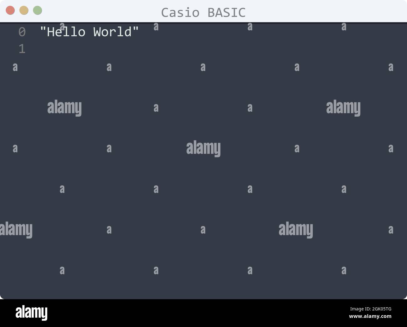 Linguaggio DI BASE Casio Hello World esempio di programma nella finestra dell'editor Illustrazione Vettoriale