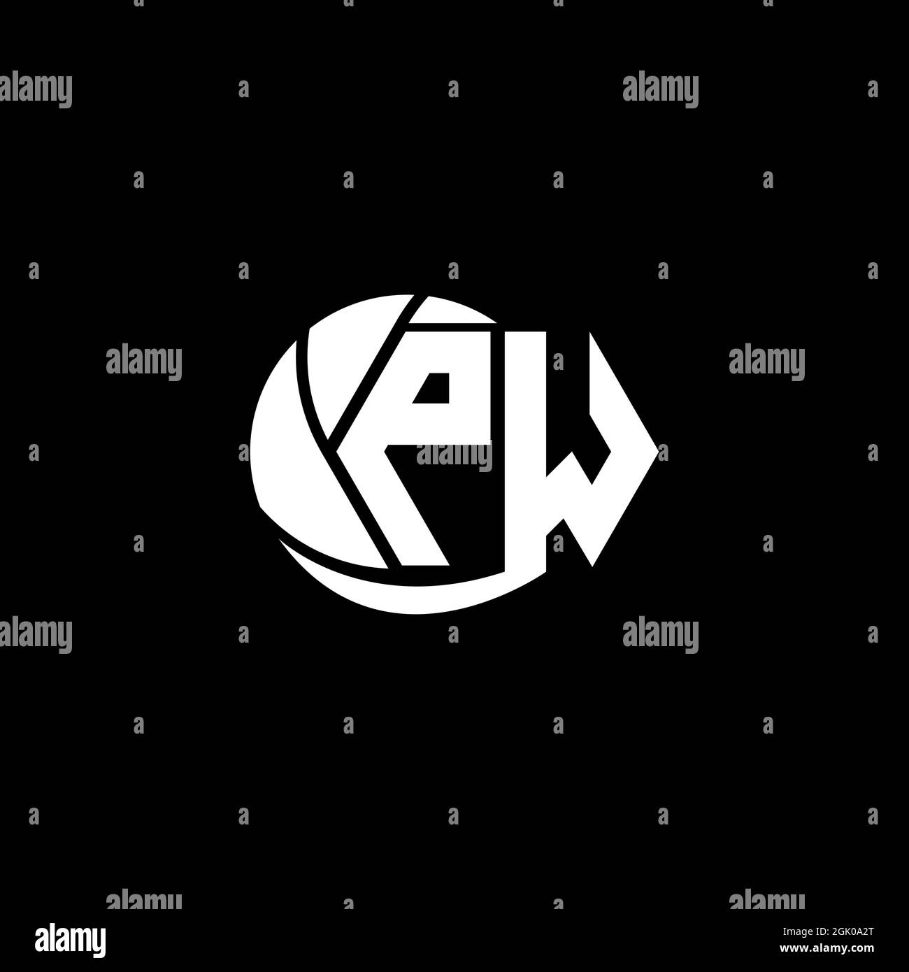 Design iniziale del logo PW geometrico e stile circolare, branding commerciale del logo. Illustrazione Vettoriale
