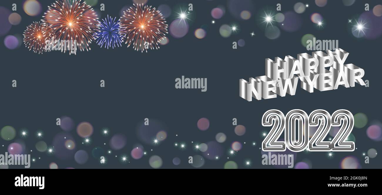 Biglietto di auguri felice anno nuovo 2022 con fuochi d'artificio Foto Stock