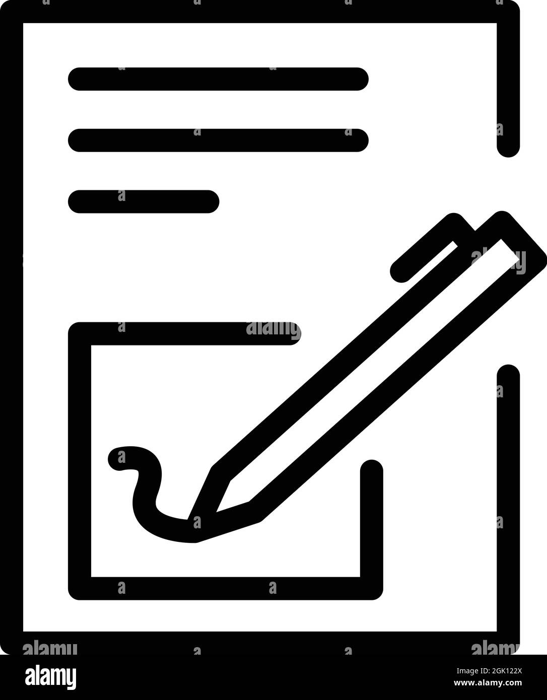 Vettore contorno icona firma contratto. Documento penna. Accordo cartaceo Illustrazione Vettoriale