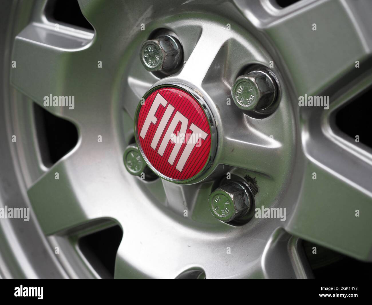 Primo piano di una Fiat 124 Spider Classic Car Foto Stock