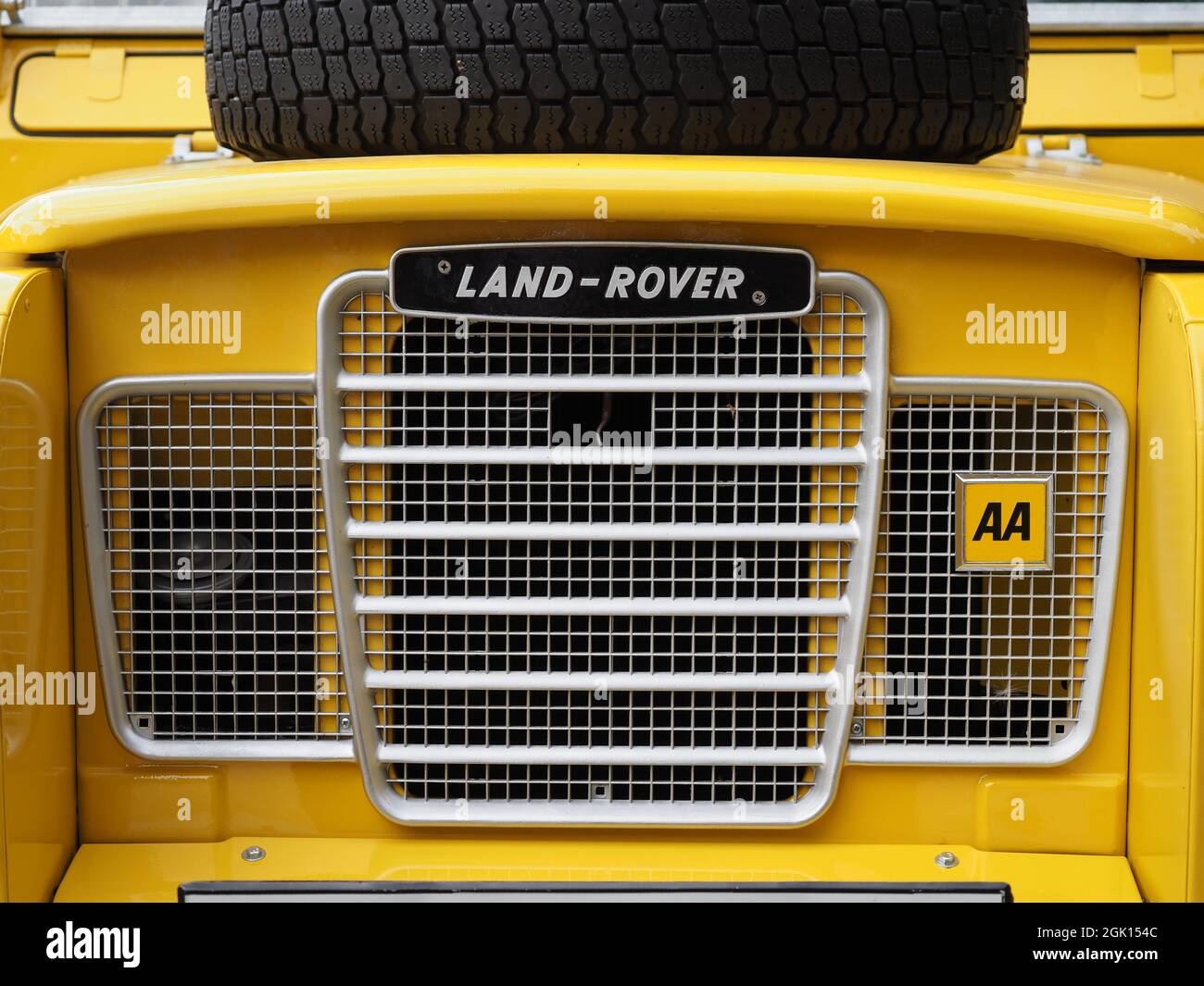 Primo piano di una Land Rover classica Foto Stock